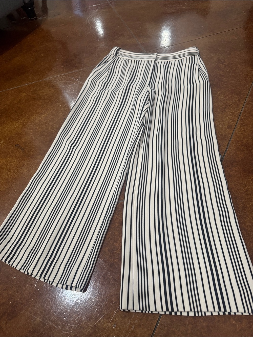 Halston Heritage Black & White Vertical-Stripe Wide Leg Pants